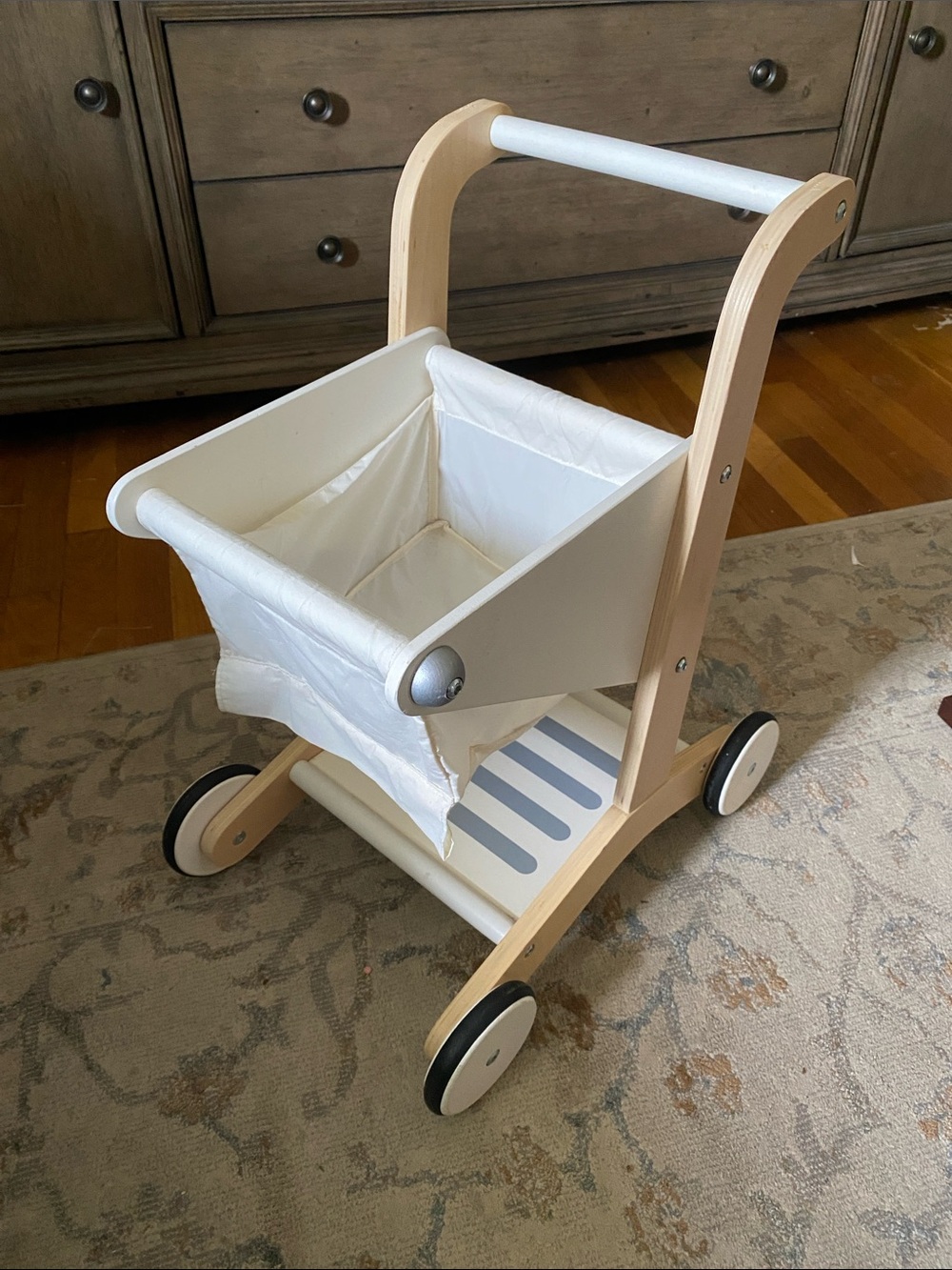 Potterybarn Kids Wooden Push Toy Shopping Cart - White and Natural